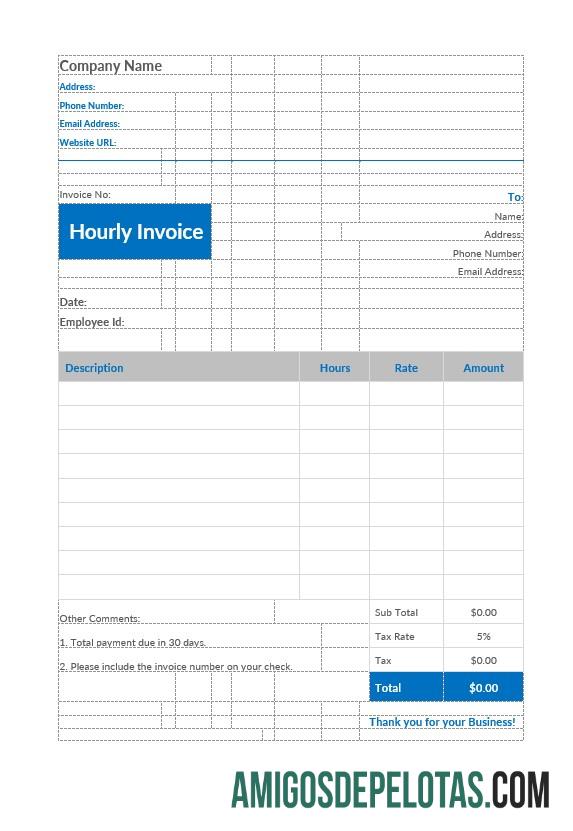 em branco Modelo de fatura por hora